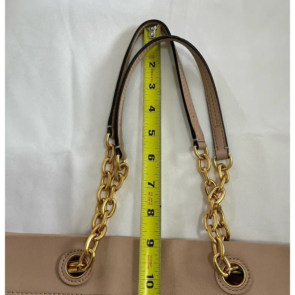 Tory Burch Fleming Quilted Large Soft Leather Tote Bag in Pale Pink Chain Straps